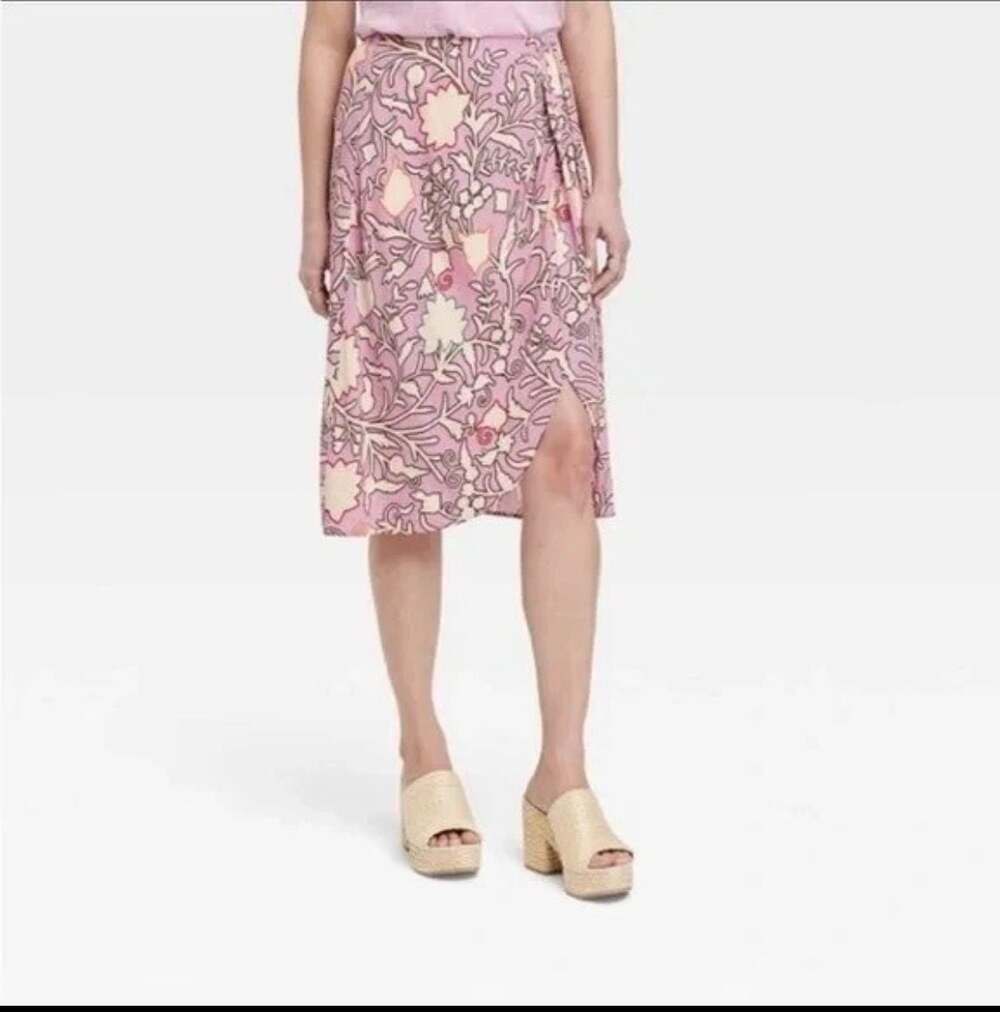 Knox Rose lavemdar & Floral Print Midi draped faux wrapped Skirt XXL